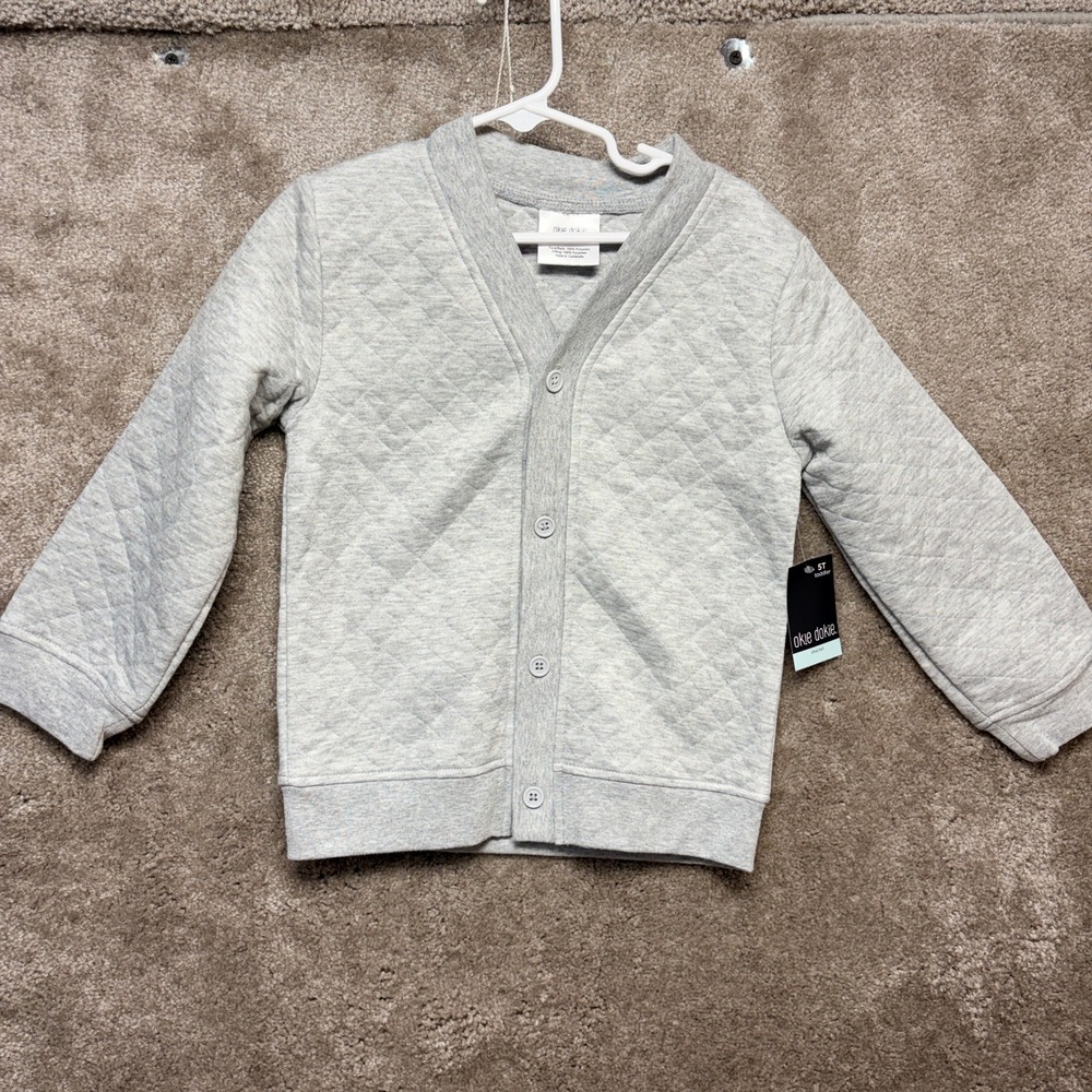 Okie Dokie Toddler 5T Heather Gray Quilted Button Front Shacket Cardigan NEW